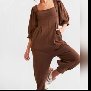 Free People Intimatley Lotta Love Jumpsuit Color Brown Butter Size Small